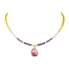 2Pcs 2 Styles Violet K9 Glass Teardrop Heart Pendant Colorful Electroplated Glass Faceted Rondelle Beaded Necklaces NJEW-JN05753-4