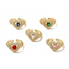 Cubic Zirconia Heart Open Cuff Ring RJEW-I092-01-1