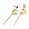 Enamel Crescent Moon with Long Tassel Dangle Stud Earrings with 316 Stainless Steel Pins EJEW-F285-01G-3