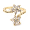 Cubic Zirconia Flower Open Cuff Ring RJEW-L106-009G-03-2