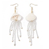 304 Stainless Steel Dyed Synthetic Turquoise & Natural Howlite & Glass Seed Beaded Jellyfish Dangle Earrings EJEW-MZ00529-01-3