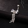Piercing Jewelry Real Platinum Plated Brass Rhinestone Bowknot and Tassel Navel Ring Belly Rings AJEW-EE0001-47A-2