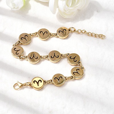 12 Constellations 304 Stainless Steel Link Chain Bracelets BJEW-I239-01G-06-1