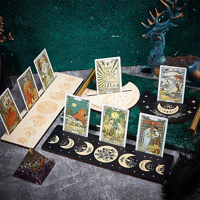 4Pcs 4 Style Wood Candle Holders & Tarot Card Stands DJEW-GF0001-47B-1