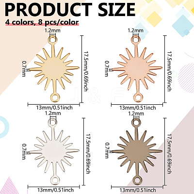 32Pcs 4 Colors Brass Connector Charms KK-BC0014-16-1