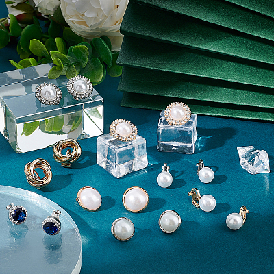 8Pairs 8 Style Half Round & Round & Twist Brass Clip-on Earrings with Plastic Pearl EJEW-PH0001-09-1-1