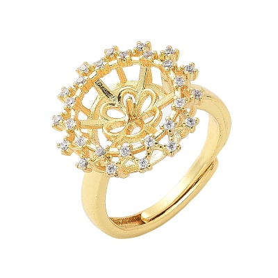 Flower Brass Micro Pave Cubic Zirconia Adjustable Ring Settings KK-K297-12G-1