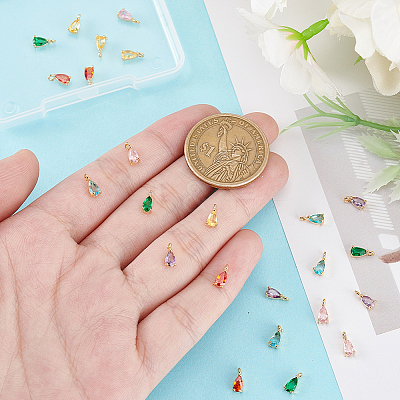 24Pcs 6 Colors Golden Brass Micro Pave Cubic Zirconia Charms KK-GA0001-68-1