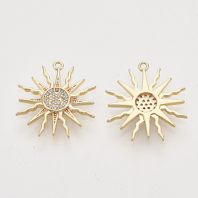 Brass Micro Pave Clear Cubic Zirconia Solar Eclipse Pendants ZIRC-T011-27G-NF-1-1