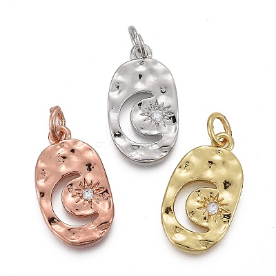 Hammered Brass Micro Pave Clear Cubic Zirconia Pendants KK-F821-20-1