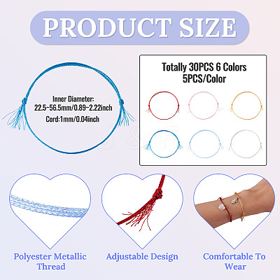 30Pcs 6 Colors Polyester Braided Cord Bracelet Making AJEW-TA00047-1