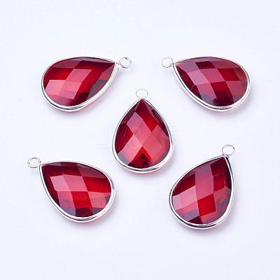 Silver Color Plated Brass Glass Teardrop Pendants GLAA-M006-A-09S-1