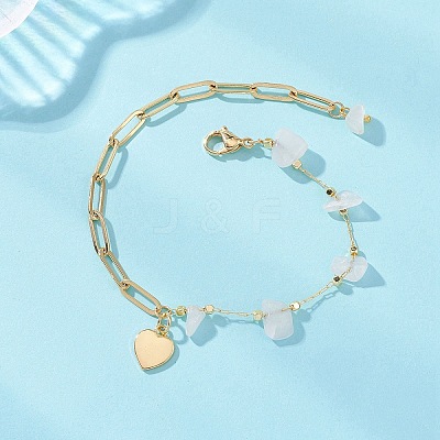 Natural White Moonstone Chip Bead & Brass Paperclip Chains Bracelets BJEW-JB12715-02-1