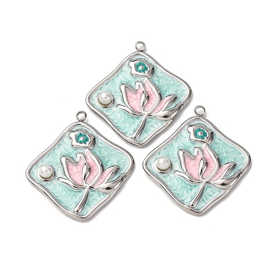 304 Stainless Steel Enamel Pendants STAS-P406-26D-P-1
