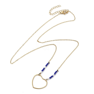 304 Stainless Steel & Blue Glass Beads Pendant Necklaces for Women NJEW-A045-26B-G-1