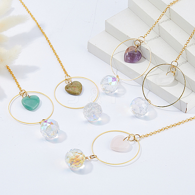 5Pcs Natural Mixed Stone & Glass Suncatchers HJEW-FH00260-1