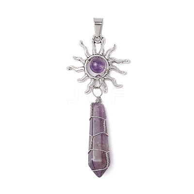 5Pcs Copper Wire Wrapped Natural Lapis Lazuli & Quartz Crystal & Rose Quartz & Green Aventurine & Amethyst Big Pendants PALLOY-JF03640-1
