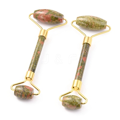 Natural Unakite Brass Face Massager MRMJ-G009-29G-1