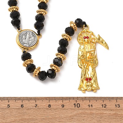 Faceted Rondelle Glass Rosary Bead Necklaces NJEW-DC00014-1