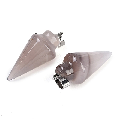 Natural Grey Agate Gemstone Pointed Pendants G-K384-01P-10-1