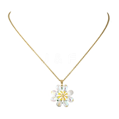 Glass & Handmade Polymer Clay & Glass Seed Beaded Flower Pendant 304 Stainless Steel Cable Chain Necklaces NJEW-MZ00119-01-1