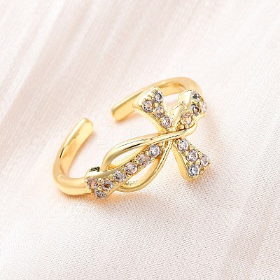 Brass Micro Pave Clear Cubic Zirconia Cuff Rings for Women RJEW-U047-08G-1