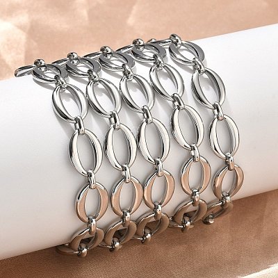 304 Stainless Steel Link Chain Bracelets for Women BJEW-B169-04A-P-1