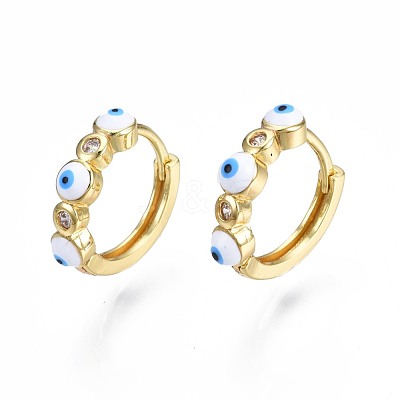 Clear Cubic Zirconia Evil Eye Huggie Hoop Earrings with Enamel EJEW-N015-18A-1