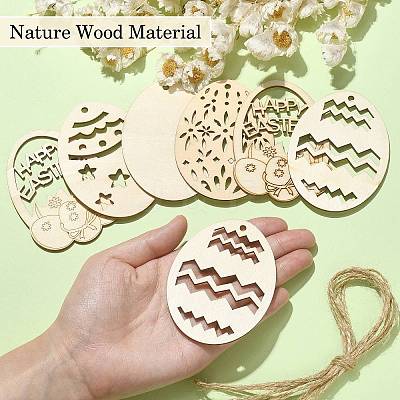 5 Sets 5 Styles DIY Easter Egg Shape Wood Pendant Decorations DIY-CJ0002-18-1