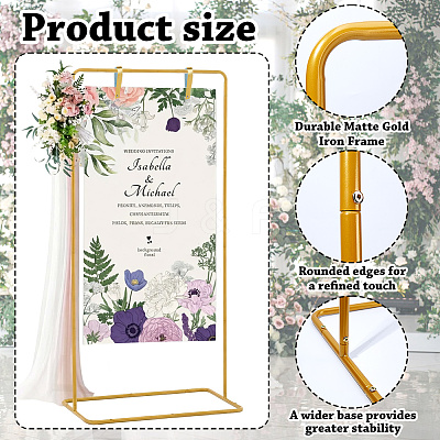 Adjustable Height Iron Wedding Sign Holder AJEW-WH0410-51G-1