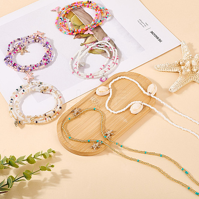 6Pcs 6 Styles Glass Seed Beads Stretch Waist Chains for Women AJEW-CY0001-17-1