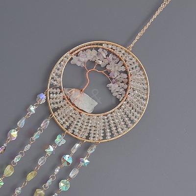 Tree of Life Natural Agate & Natural Crystal Chips Hanging Suncatchers RN-CBA387D-02G-1
