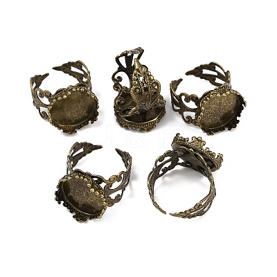 Adjustable Antique Bronze Tone Filigree Brass Ring Component Cabochon Settings X-KK-G020-A-1