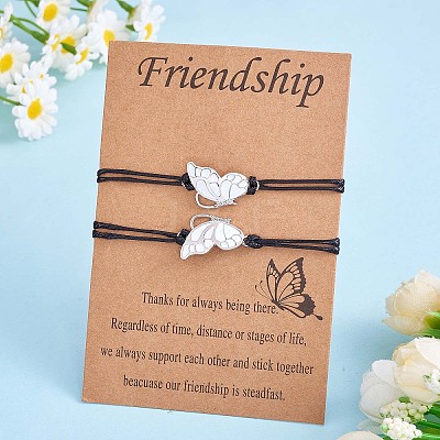 2Pcs White Brass Enamel Butterfly Link Bracelets Set JB732A-1