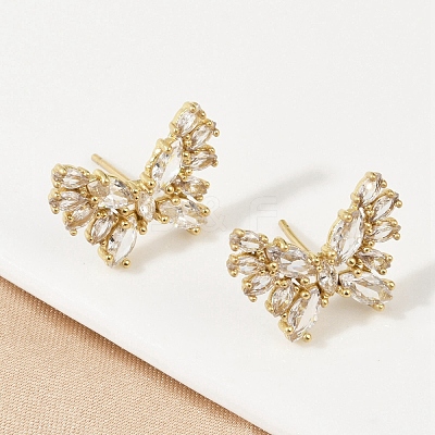 Butterfly Brass Micro Pave Cubic Zirconia Stud Earrings EJEW-M082-17G-01-1