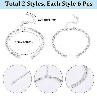 12Pcs 2 Styles 304 Stainless Steel Chain Bracelet Making AJEW-BM00003-1