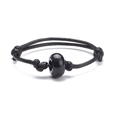 Natural Black Agate(Dyed & Heated) Disc Beaded Cord Bracelet BJEW-JB07686-03-1
