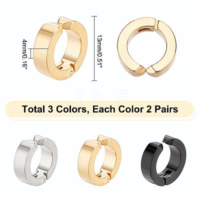 6 Pairs 3 Colors Ion Plating(IP) 304 Stainless Steel Cuff Earrings EJEW-UN0001-92-1