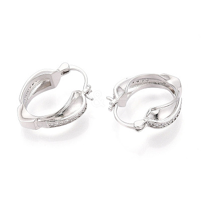 Brass Micro Pave Cubic Zirconia Heart Hoop Earrings EJEW-T048-36P-1