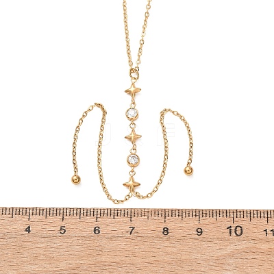 304 Stainless Steel Crystal Rhinestone Flat Round Star Pendant Y Tassel Lariat Necklaces for Women NJEW-F378-03G-1