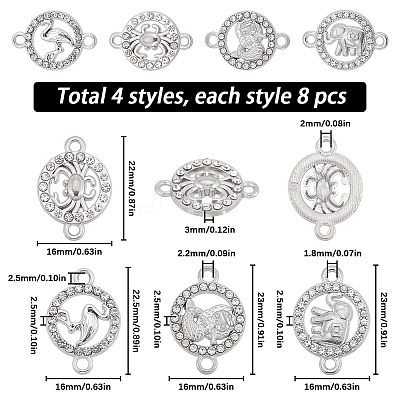 32Pcs 4 Styles Alloy Crystal Rhinestone Connector Charms FIND-SC0007-40-1