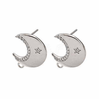 Brass Micro Pave Clear Cubic Zirconia Stud Earring Findings KK-G530-03P-1