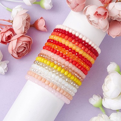 15Pcs 15 Styles Faceted Rondelle Glass Beaded Stretch Bracelet Sets BJEW-JB10837-1