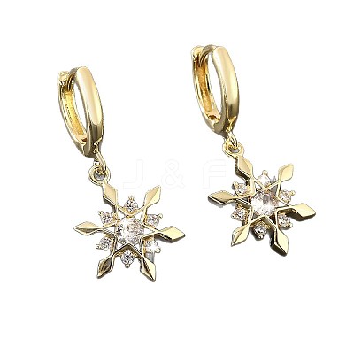 Brass Micro Pave Cubic Zirconia Snowflake Hoop Dangle Earrings for Women WGD9903-01-1