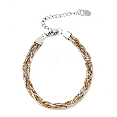 304 Stainless Steel Interlocking Herringbone Chain Bracelet for Women BJEW-K240-08A-M-1