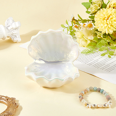 Shell Shape Porcelain Jewelry Plate AJEW-WH20080-08A-1