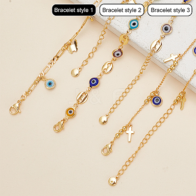 3Pcs 3 Style Butterfly & Cross & Enamel Evil Eye Charm Anklets Set AJEW-AN0001-06-1