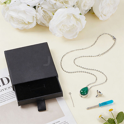 Dyed Natural White Jade Green Teardrop Urn Ashes Pendant 304 Stainless Steel Cable Chain Necklaces NJEW-OC0001-09B-1