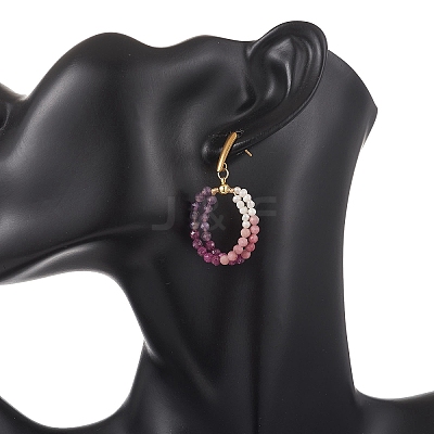 Natural Amethyst & Natural Rhodonite & Natural Ruby Faceted Round & Natural Cultured Freshwater Pearl Bead & 304 Stainless Steel Stud Dangle Earrings EJEW-JE07229-02-1