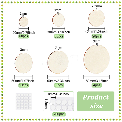 130Pcs 6 Style Flat Round Wood Chassis WOOD-FG0001-25-1